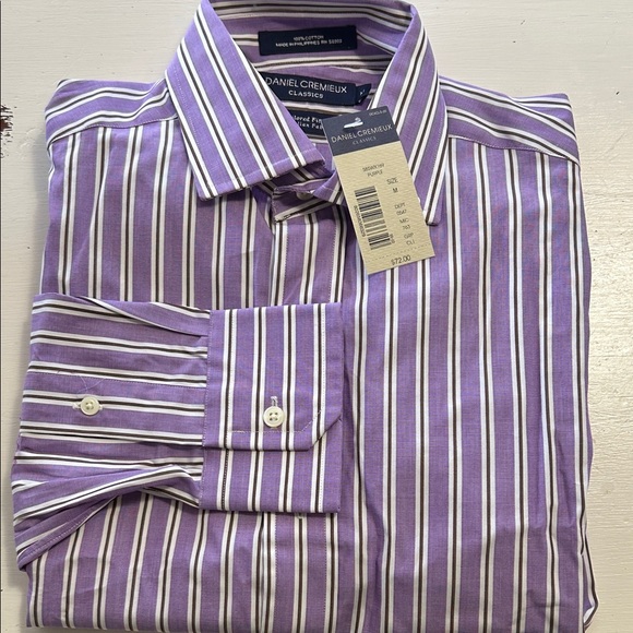 DanielleCremieux Classics, tailored fit, cotton L/S purple/white/brown shirt, M - Picture 1 of 5